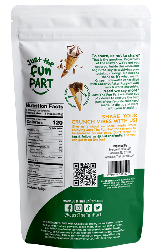 Hazelnut Cream & Milk Chocolate Filled Mini Waffle Cones 4.23 oz  additional information