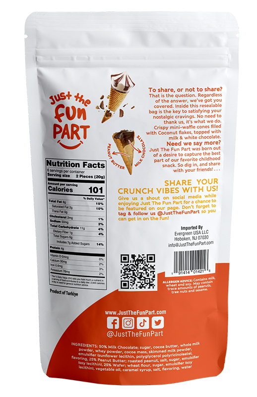 Peanut Butter & Milk Chocolate Filled Mini Waffle Cones 4.23 oz additional information