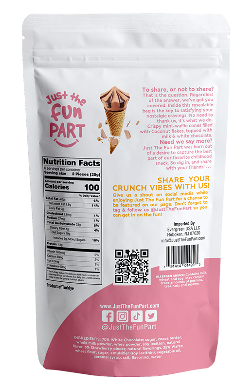 Strawberry White Chocolate Filled Mini Waffle Cones 4.23 oz additional information