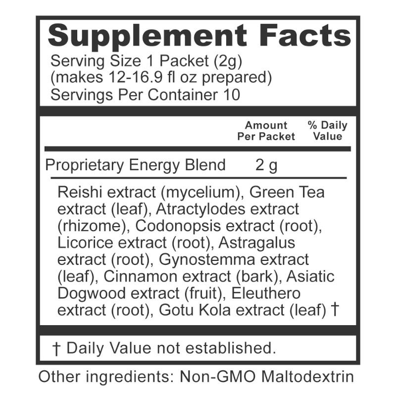Energy Reishi & Green Tea Adaptogen Blend Single Serve Stick 2g