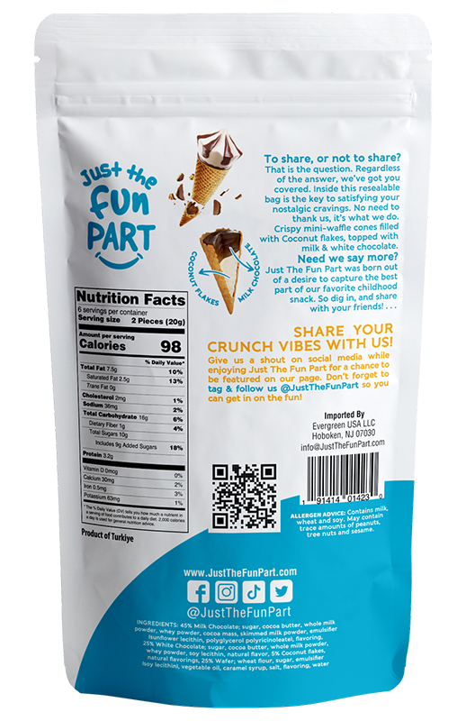 Coconut Flakes & Milk Chocolate Filled Mini Waffle Cones 4.23 oz (Pack