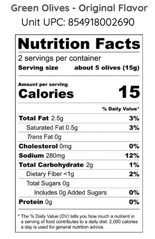 Pitted Premium Green Olives 1.1 oz additional information