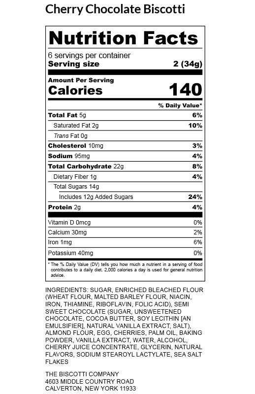 Cherry Chocolate Biscotti 7.15 oz additional information