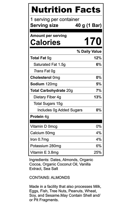 Chocolate Almond Date & Almond Bar 1.4 oz additional information