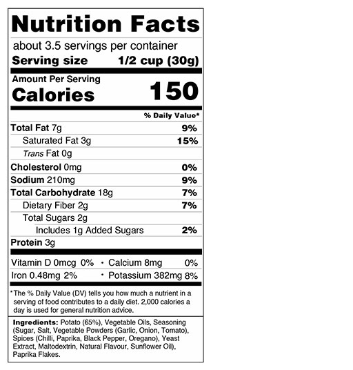 Sweet Chilli Potato Wedges 3.53 oz additional information