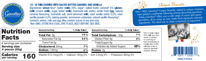 French Salted Caramel and Vanilla Thin Butter Cookies 4.23 oz additional information