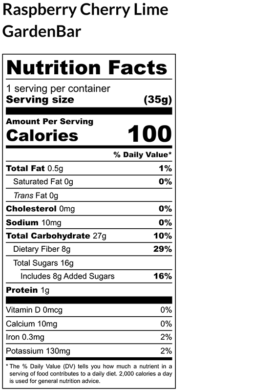 Raspberry Cherry Lime Dehydrated Fruit Bar 1.23 oz additional information