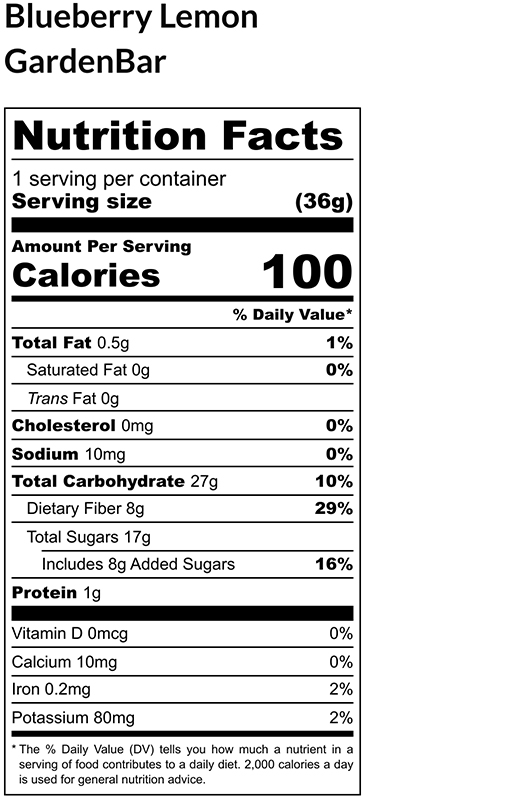 Blueberry Lemon Dehydrated Fruit Bar 1.27 oz additional information