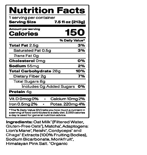 Matcha Ceremonial Green Tea & Oat Milk with Adaptogens 7.5 oz SnackMagic Build your own 100