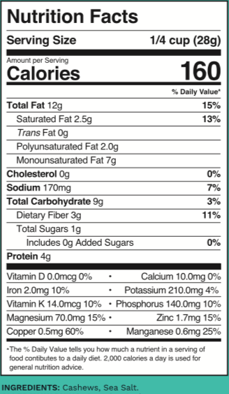 Sea Salt Wrapped Cashews 1.5oz (12 Pack)  additional information
