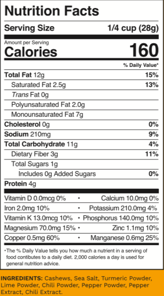 Golden Turmeric Wrapped Cashews  1.5oz (12 Pack)  additional information
