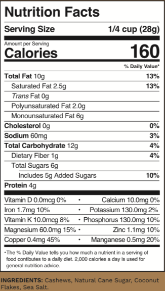 Toasted Coconut Roasted Cashews  1.5oz (12 Pack)  additional information