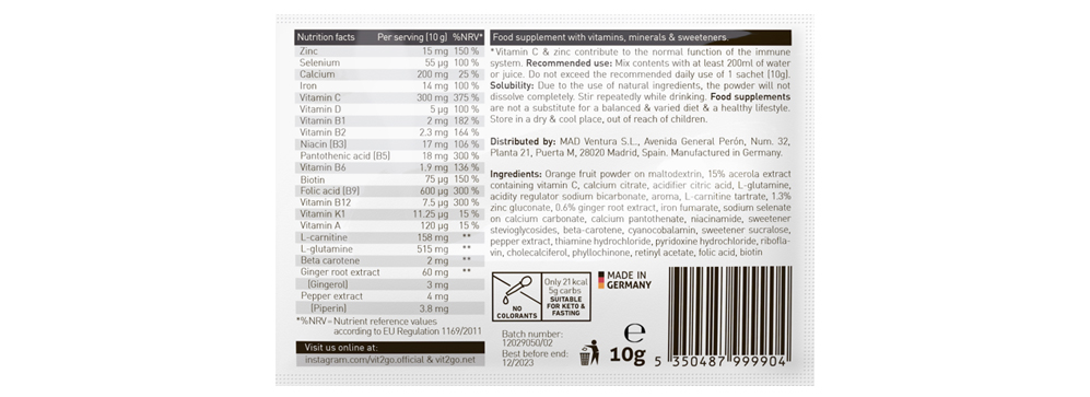 Immunity Powder Mix Single-Sachet 0.35 oz additional information