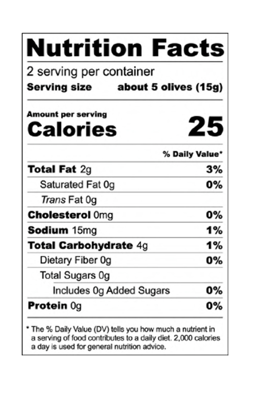 Chili & Garlic Pitted Black Olives 1.1 oz additional information