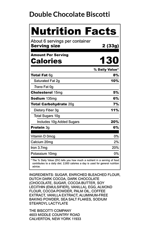 Double Chocolate Biscotti 7.15 oz additional information