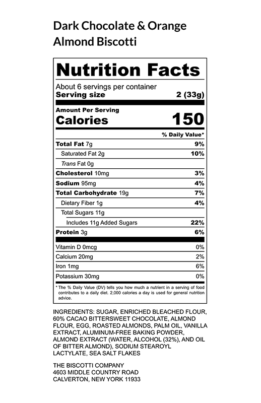 Dark Chocolate & Orange Almond Biscotti 7.15 oz additional information