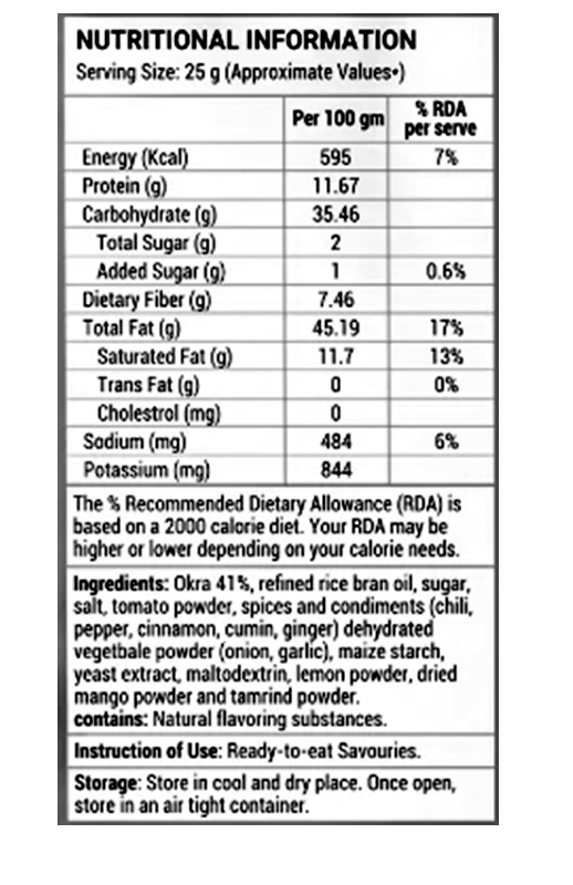 Masala Okra Vacuum Cooked Chips 1 oz additional information