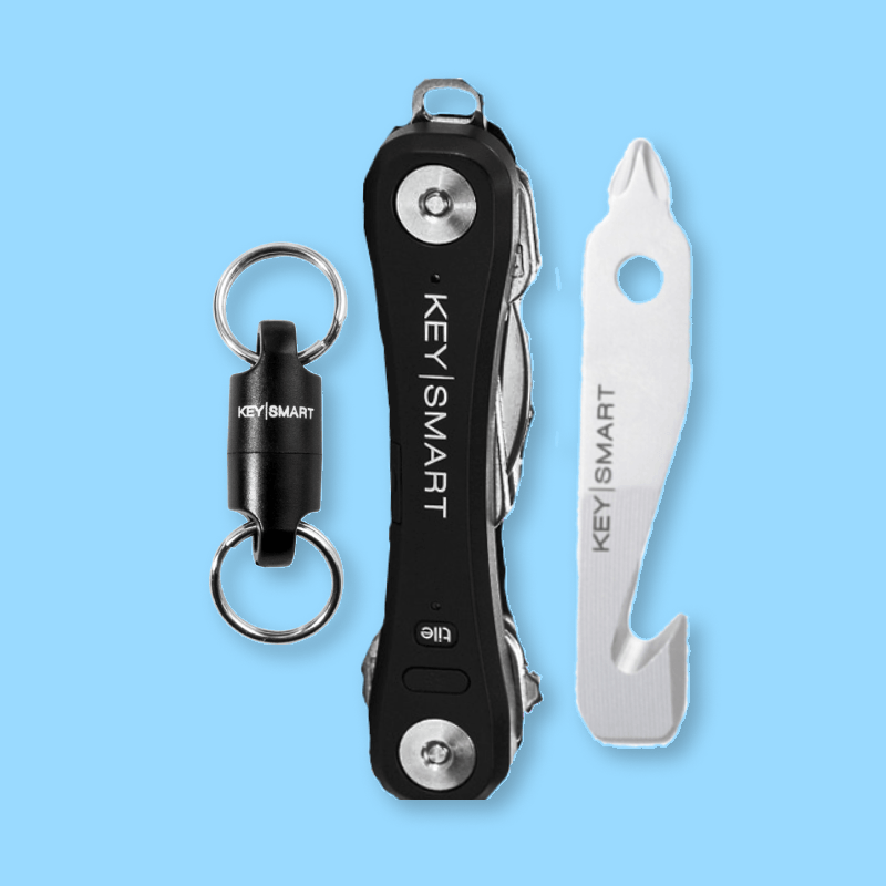 KeySmart - Compact Key Holder and Keychain Organizer (up to 14 Keys, Blue)  Bundle with KeySmart MultiTool - 5-in-1 Multi-Purpose Keychain Tool with