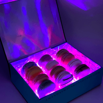 Light-up Gift Box of 12 French Macarons - Pink Glow Box™