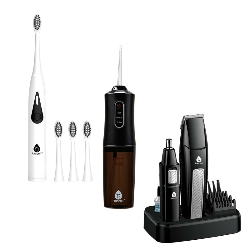 Mario Lopez Ultimate Grooming & Oral Care Bundle: Men's Grooming Kit, Triple-Head Electric Tooth Wizard, and USB Water Flosser image
