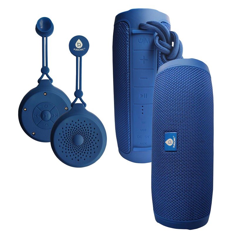 Pursonic Peak Wireless Speaker & Pursonic Waterproof Wireless Speaker Bundle – 360° Hi-Res Sound Anywhere, Anytime image