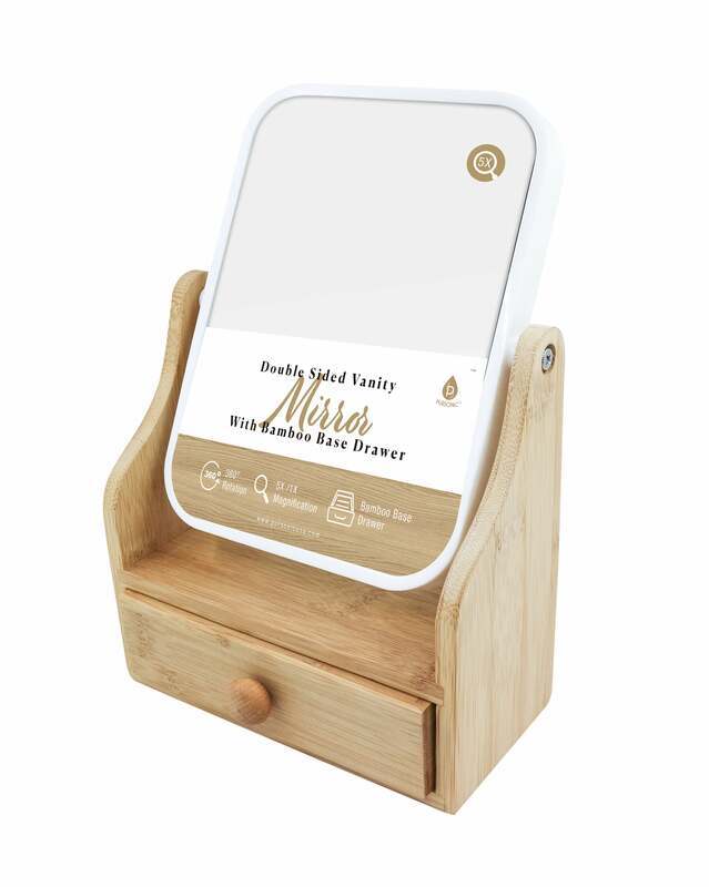 Dual-Sided Vanity Mirror with Bamboo Drawer Base image