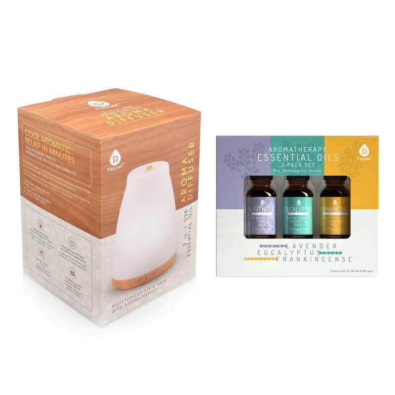 Pursonic Aromatherapy 2 in 1 USB Diffuser & Essential Oil Set-Ultrasonic Top 3 Oils-300ml with 2 Mist Settings 7 Ambient Light Settings image