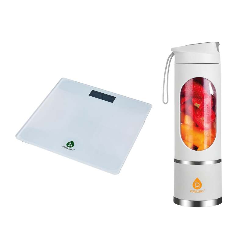 Pursonic Wellness Essentials Bundle: Bathroom Digital Scale + USB Portable Juicer & Blender Cup image