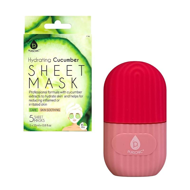 Ice Cube Facial Roller Massager & Hydrating Cucumber Sheet Masks – Your Ultimate Skincare Refresh Kit image
