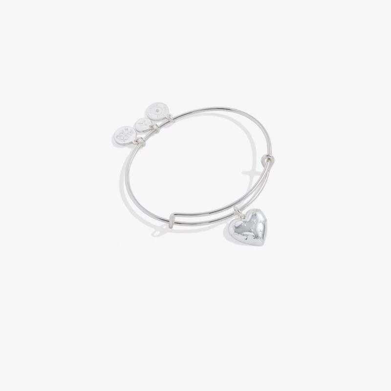 Metal Heart Charm Bangle - Silver image