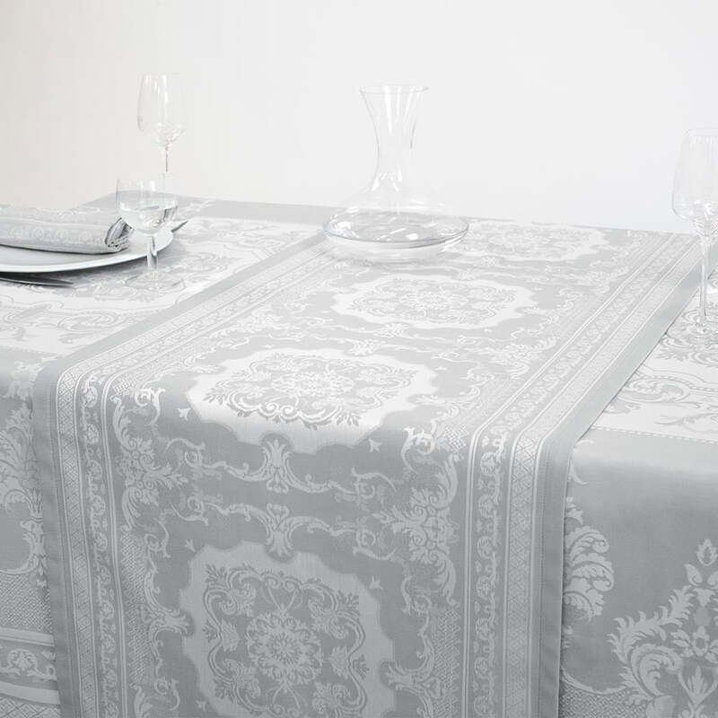 Fontainebleau Bicolor Grey Tablerunner 21"x69", Green Sweet Stain Resistant Cotton image