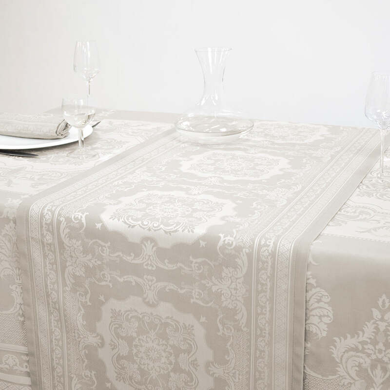 Fontainebleau Bicolor Natural Tablerunner 21"x69", Green Sweet Stain Resistant Cotton image