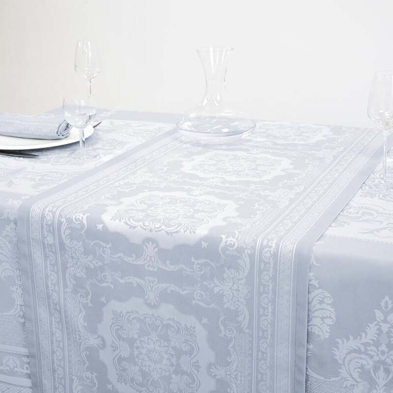 Fontainebleau Bicolor Blue Tablerunner 21"x69", Green Sweet Stain Resistant Cotton image