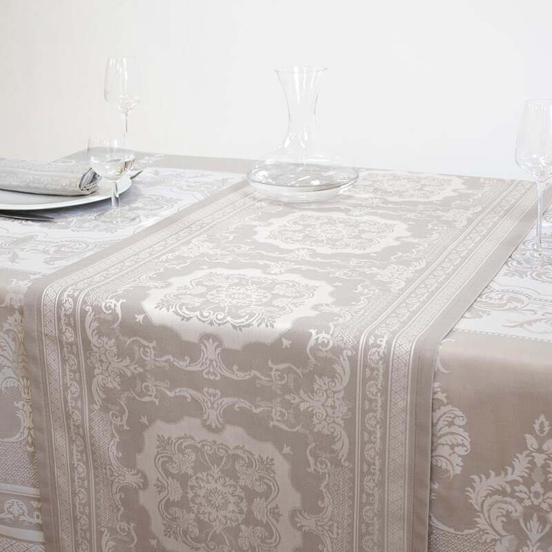 Fontainebleau Bicolor Nacre Tablerunner 21"x69", Green Sweet Stain Resistant Cotton image