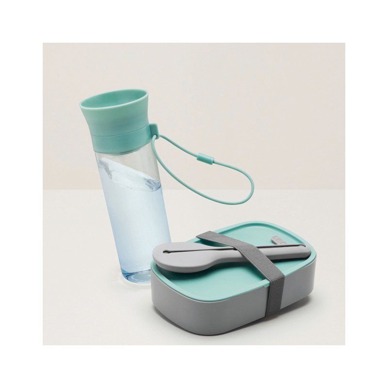Leo Lunch Set with Water Bottle Flatware and Bento Box - (Grey and Green) image
