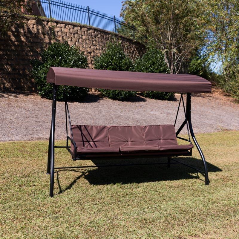3-Seat Outdoor Steel Converting Patio Swing and Bed Canopy Hammock in Brown image