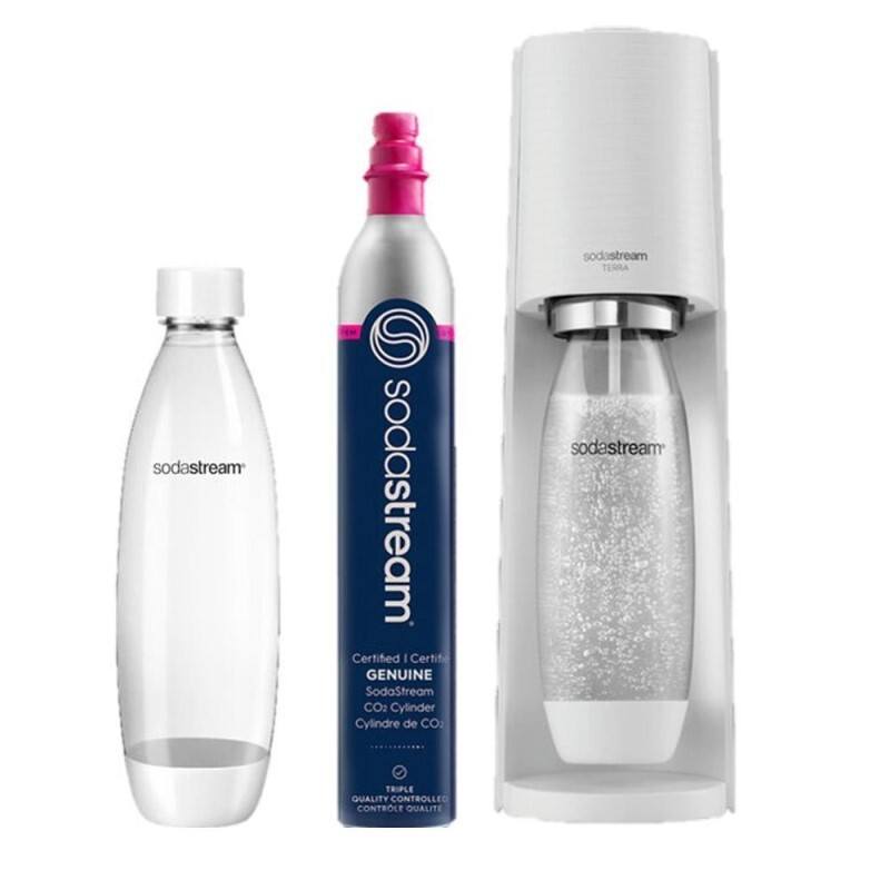 Terra Soda Stream Starter Kit With Machine, Co2, Carbonation Bottle - White image