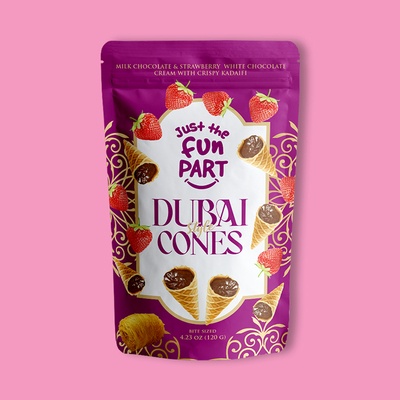 Dubai Cones - Milk Chocolate & Strawberry White Chocolate with Crispy Kadaifi 4.23 oz image