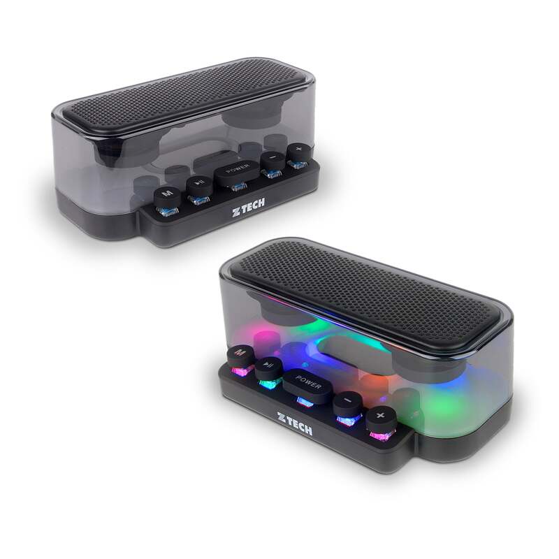 Wireless Bluetooth Speaker – 5W Portable Speaker with Multi-Color Lights, Micro SD Slot & FM Radio - Black image