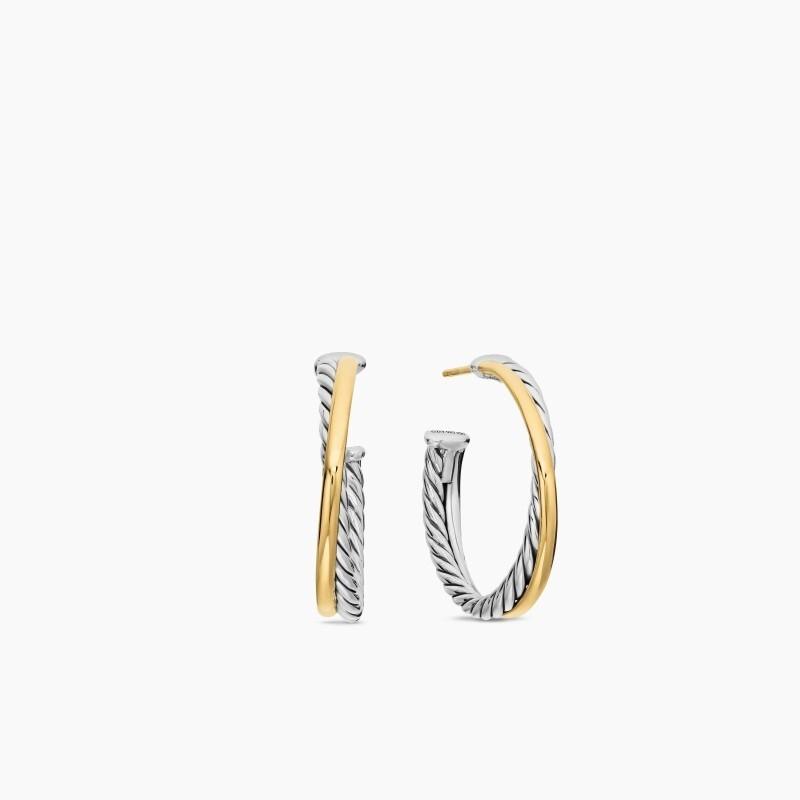 Crossover Hoop Earrings - Sterling silver and 18K yellow gold 26.5 x 5mm image