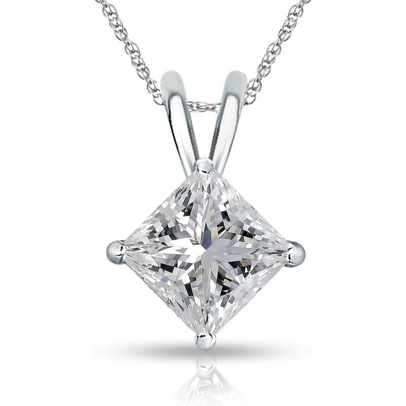 Princess cut Lab Grown Diamond Pendant in 14K White Gold 1.00ct image