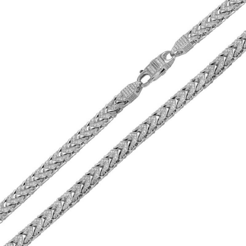 Rhodium Plated CZ Encrusted Franco Chains - (Sterling Silver) image