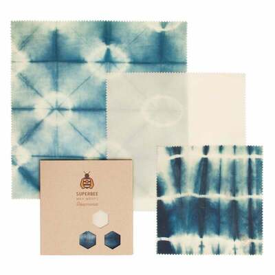 Beeswax Wraps “Beeginner” Set of 3 Sizes - Bee Indigo image