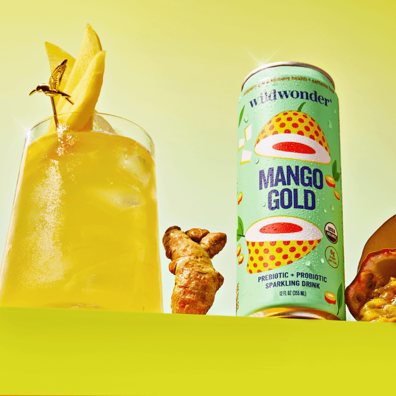 Mango Gold Sparkling Prebiotic + Probiotic Drink 12 fl oz (12 Pack)	 image