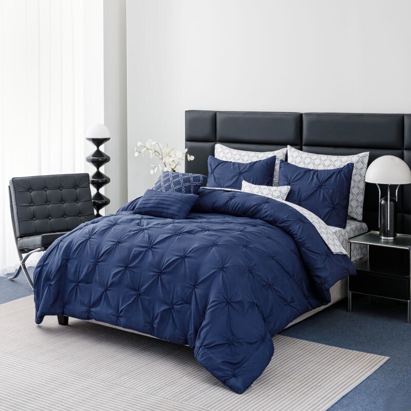 Queen Navy 10Pc Pintuck Bed In A Bag Set image