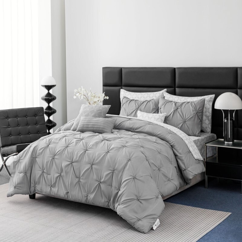 Queen Grey 10Pc Pintuck Bed In A Bag Set image
