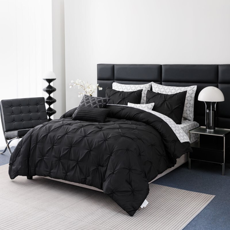 Queen Black 10Pc Pintuck Bed In A Bag Set image