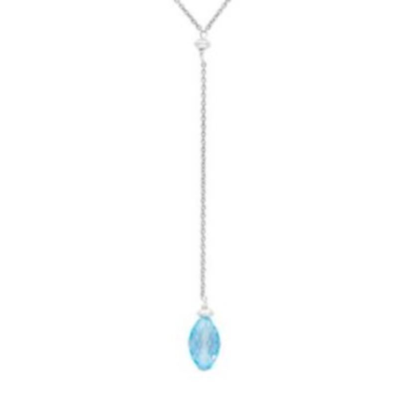 Briolette Necklace with Single Oblong Shaped Drop Y Style - (Blue Topaz) image