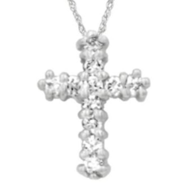 Cross Pendant 14K Necklace - (White Gold) image