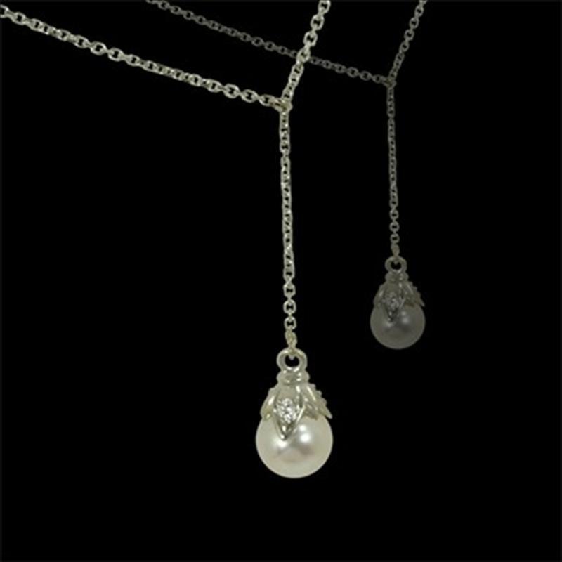 Forever Pearl and Diamond Accented Drop Pendant Necklace - (White Gold) image